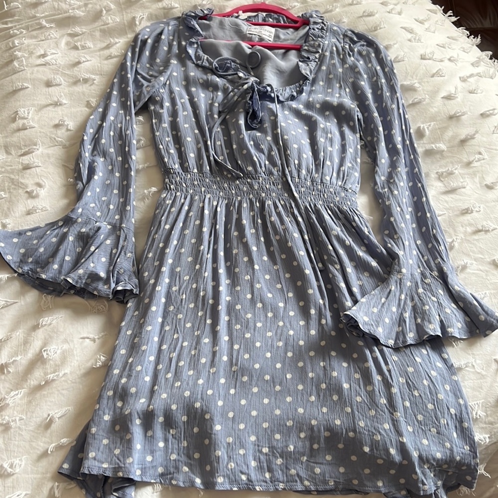 Blue polka dot dress with bell sleeves! Hardly worn